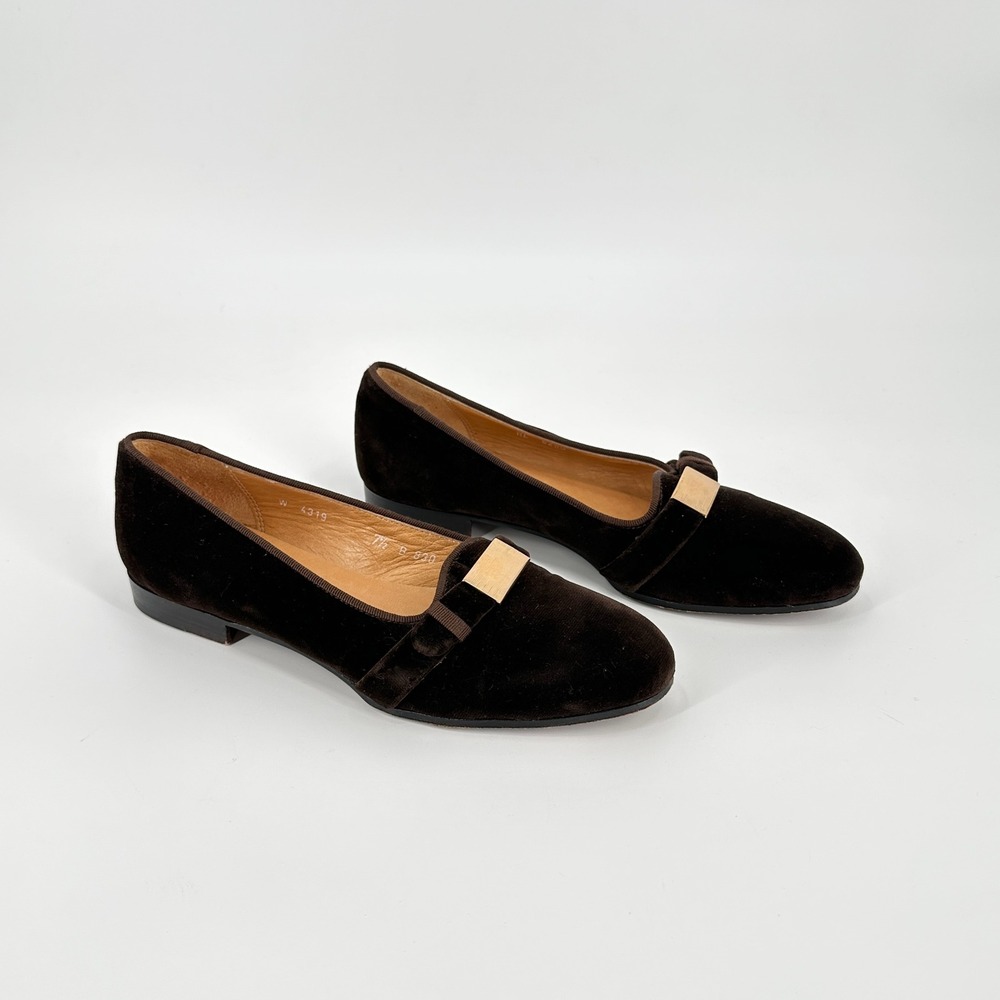 Ralph Lauren Brown Velvet Loafers Gold Hardware Made‎ in Italy Womens 7.5 B
